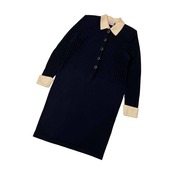 イタリア製 ビンテージ Cavicchi リブニット ワンピース 46 /ネイビー×アイボリー/トレットインターナショナル代理