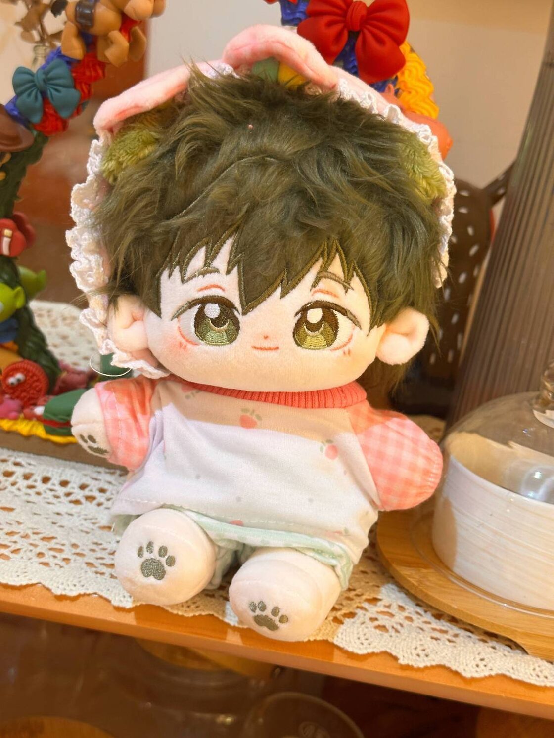 ちびぬい服 2着セット(耳付き帽子 サスペンダーパンツ) 15cm20cmぬいぐるみ ちびぬい モンチッチ コスチューム うさ耳帽子 | miomiodoll ※ 着せ替えぬいぐるみ&ぬい服通販
