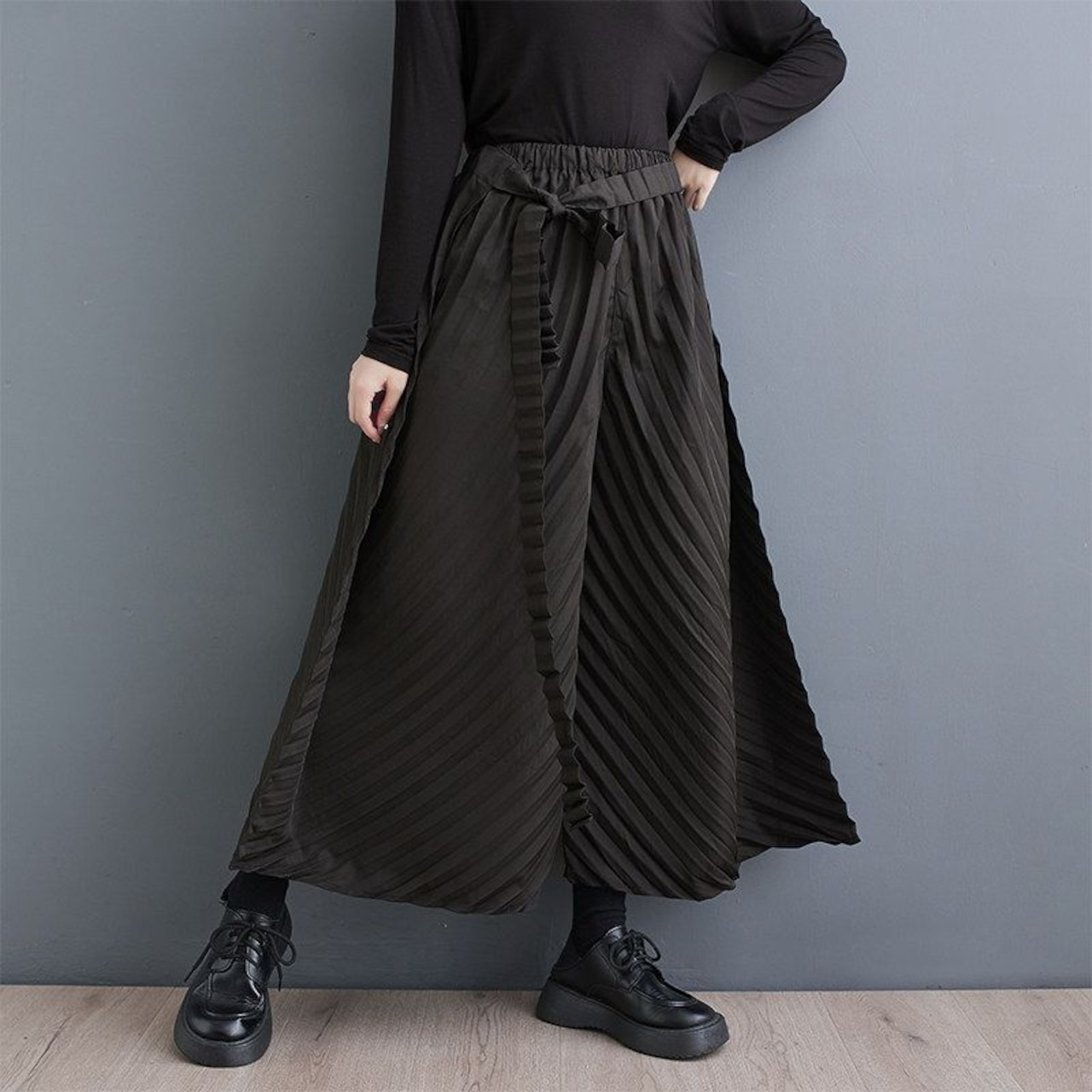 プリーツ加工 ベルト付き ワイドパンツ 00406