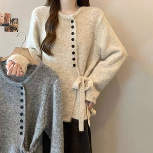 ニット 長袖 サイドリボン レディース 韓国 秋 前開き トップス 羽織り おしゃれ きれいめ 大人 カジュアル シンプル セーター 柔らかい 暖かい 大人可愛い 大人女子