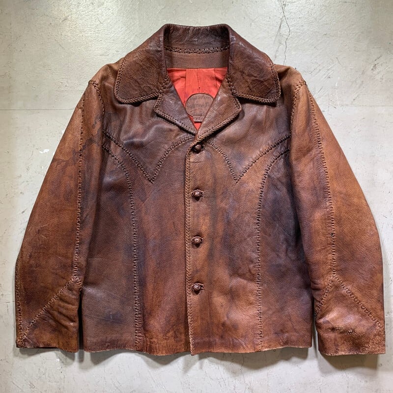 70's North Beach Leather ノースビーチ クラフトレザージャケット ハンドクラフト ブラウン 包みボタン ヒッピーカルチャー  名作 XL メキシコ製 希少 ヴィンテージ BA-1410 RM1779H | agito vintage powered by BASE