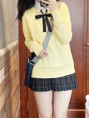 コスプレ衣装 汎用 イエロー 黄色 カラー Vネック カーディガン 【女性Sサイズ】 ★キメツ学園の制服やオリジナルコスプレ等に！ ★即納品★