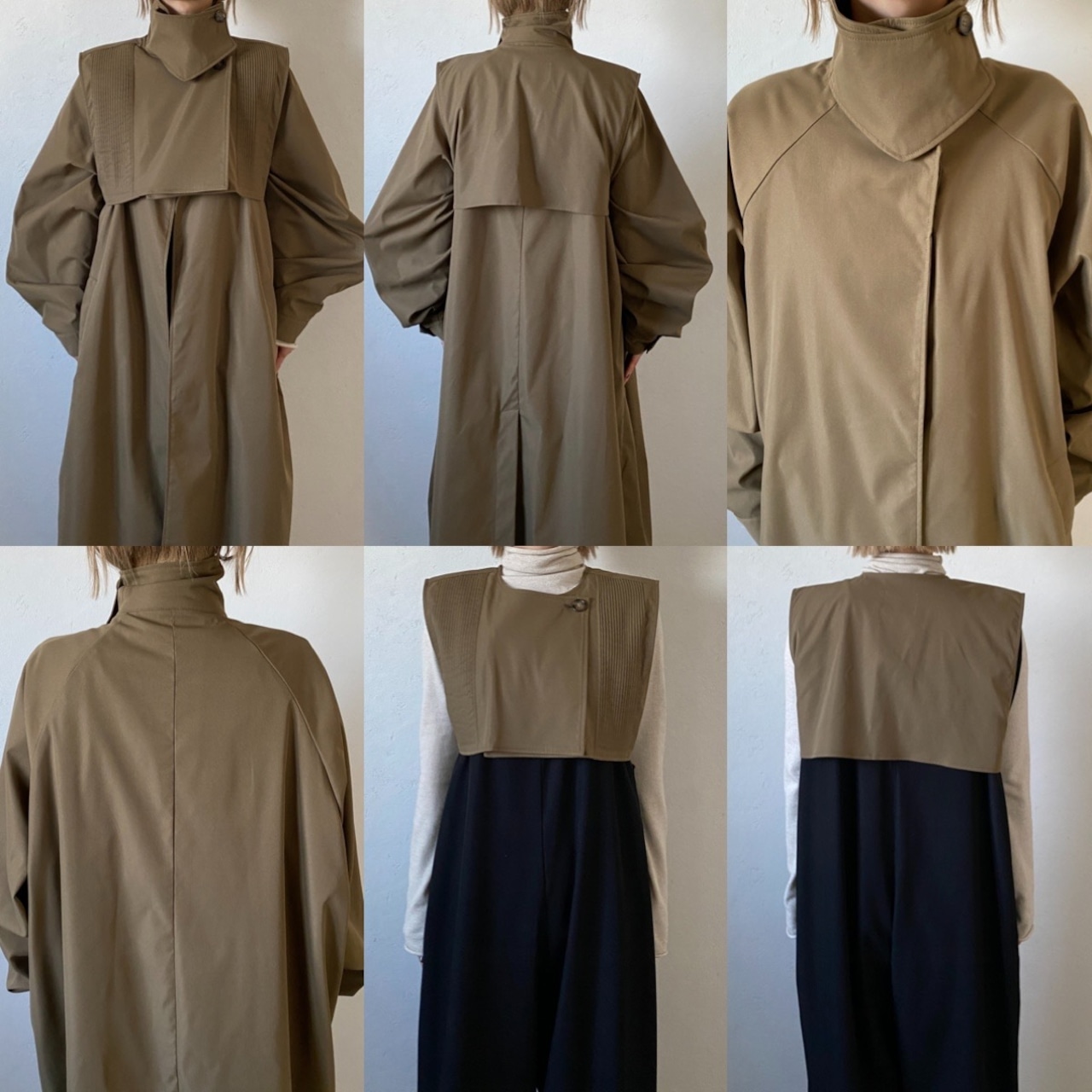 stand collar parts pleats long CO/olive