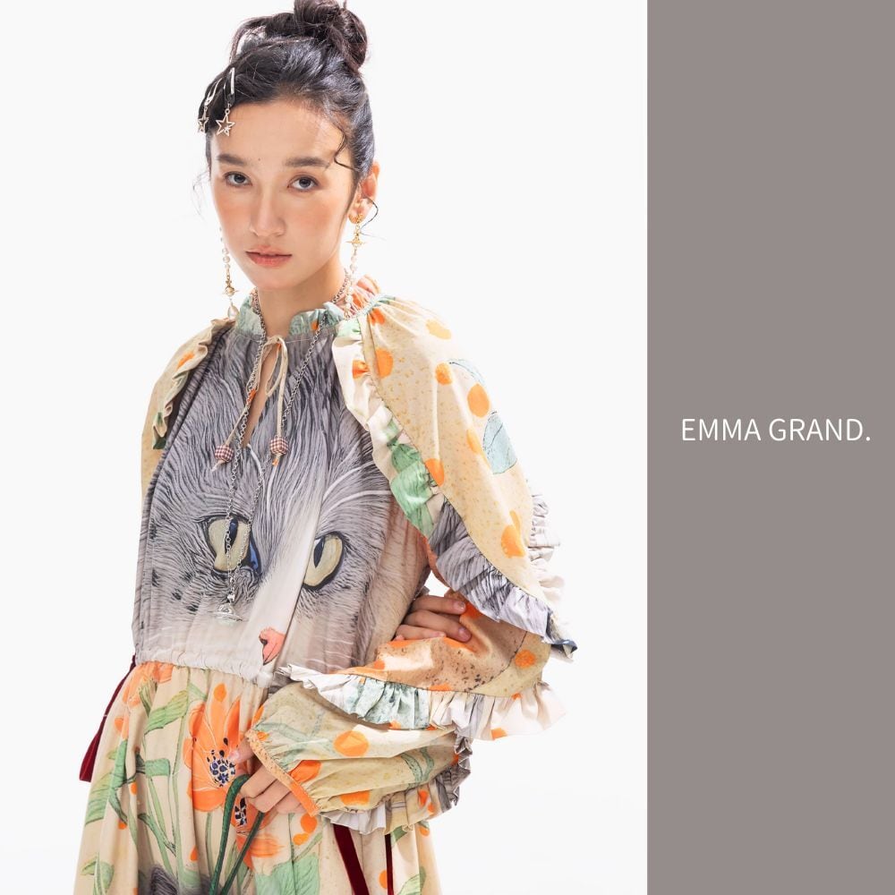 ノルウェージャンフォレストキャットのレトロデザインワンピース