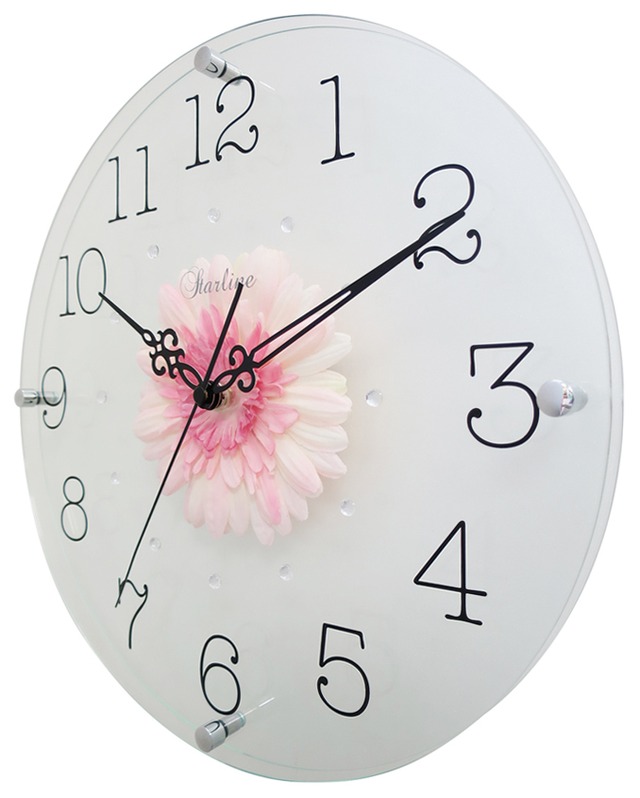 アートフラワークロック ガーベラピンク ガラス掛け時計　SW-1186PK