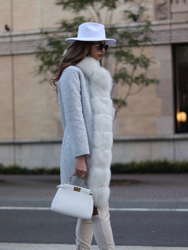 スタンドカラーフォックスファーウールコート