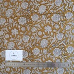 ブロックプリント生地【50cm単位】インド綿  花柄 イエロー×生成り #53510-YL1