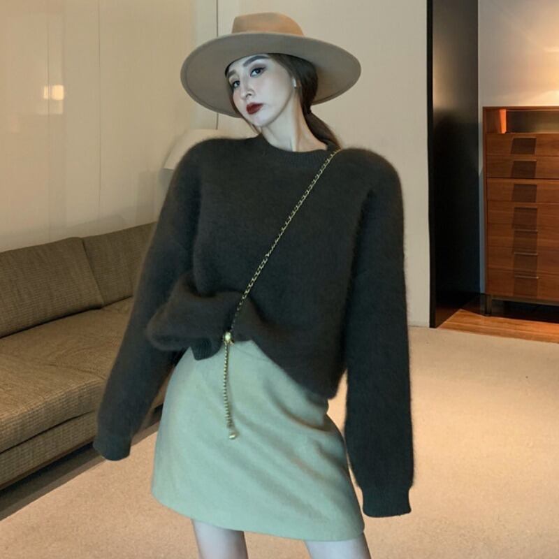 スプリングルーズセーター ハイウェストウェストスカート ロング 春物 YY-ファッション43628241566