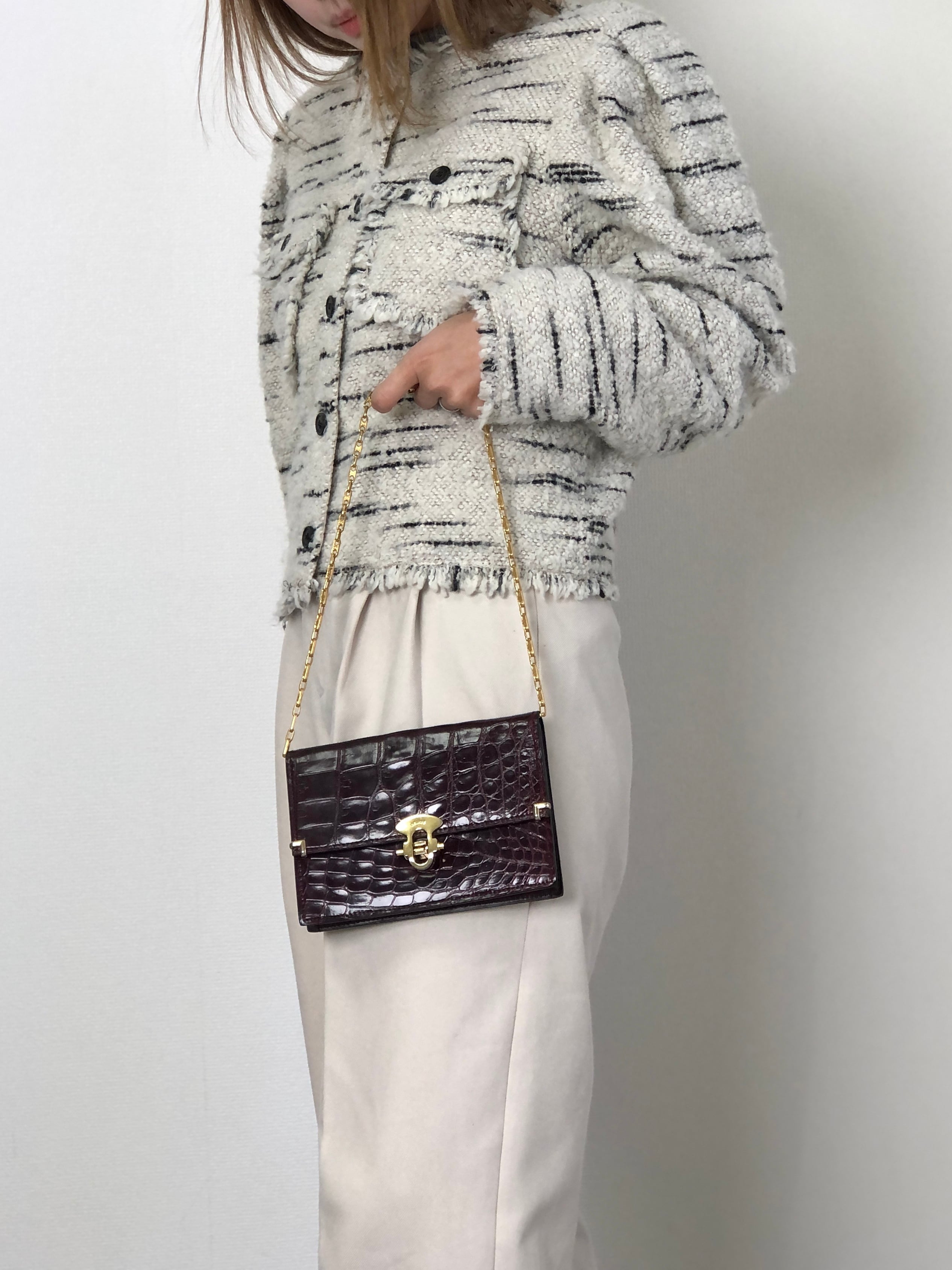 CELINE セリーヌ ショルダーバッグ ボルドー フロントロック ロゴ