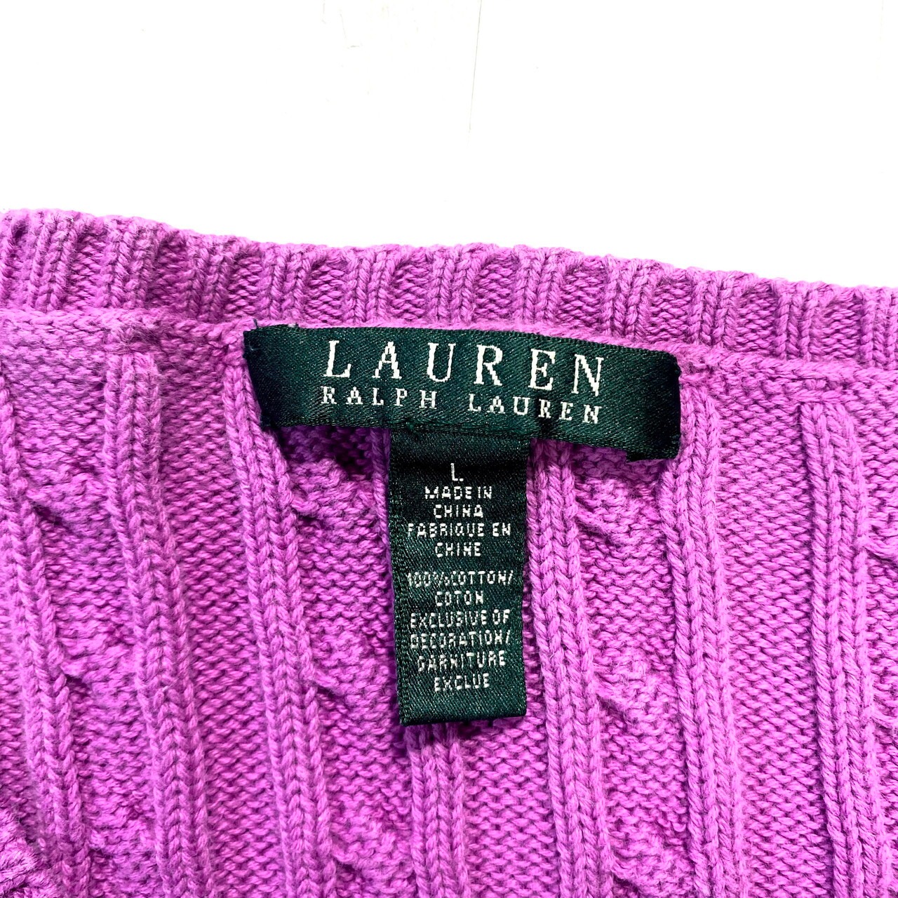 LAUREN RALPH LAUREN ラルフローレン ケーブル編み Vネック コットン 