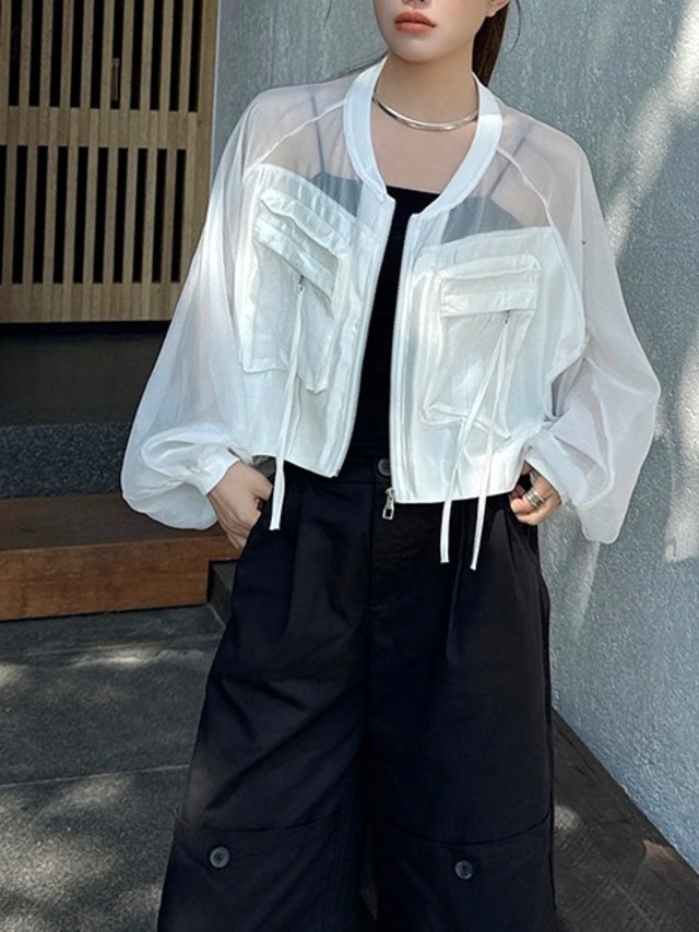 Transparent mesh zip-up jacket 2color [T2796]