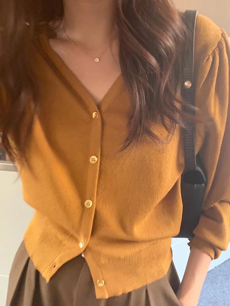ボタンニットセーター スタイル薄手カーディガンスプリングオータムトップス 大人ガーリー スウィート キュート カジュアル 春物 秋物 ビッグFスモールZ韓国58429930309