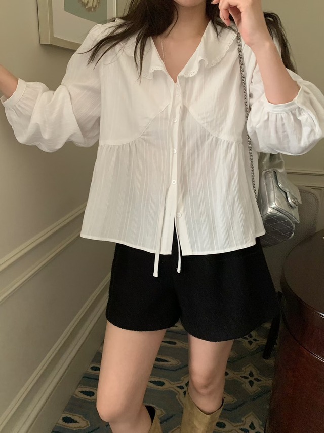 (予約) mellounge / Frill shirred blouse 1color