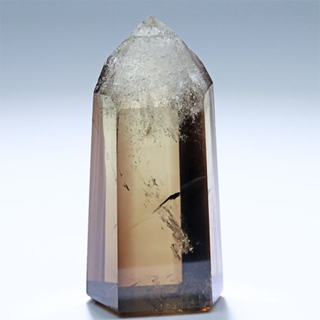 〔D451-12〕高品質 ブラジル ミナスジェライス コリント スモーキーシトリン ポイント Citrine 黄水晶 六角柱 置物【メール便不可】