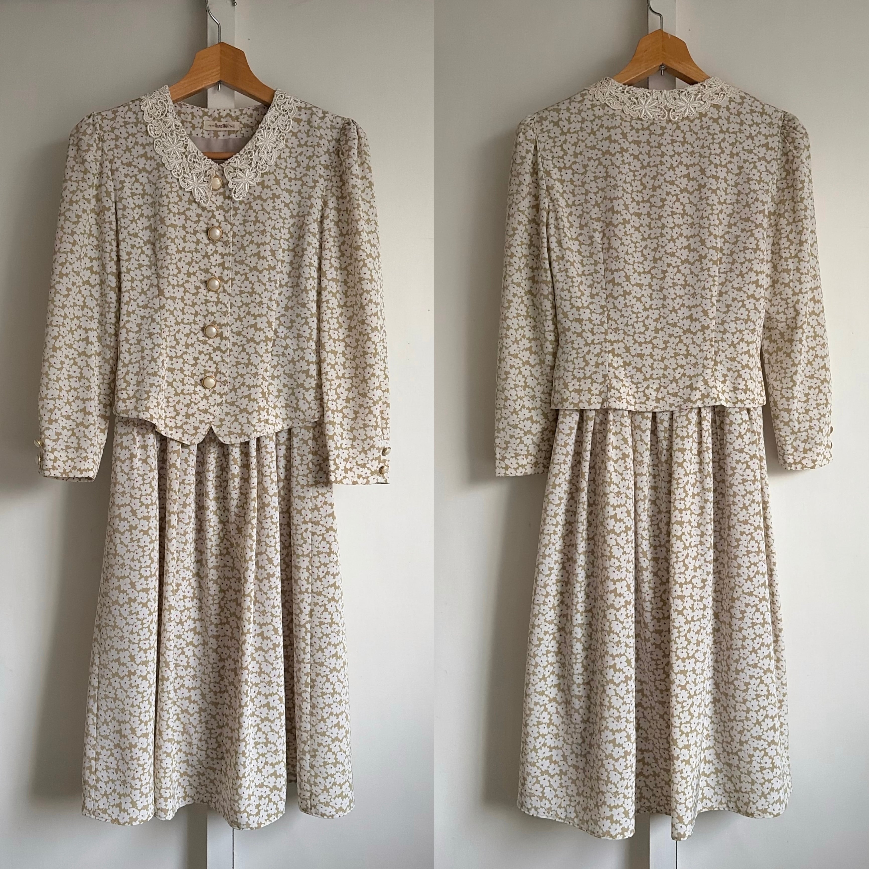 Lace Collar Floral Layered Dress〈レトロ古着 レース襟 花柄