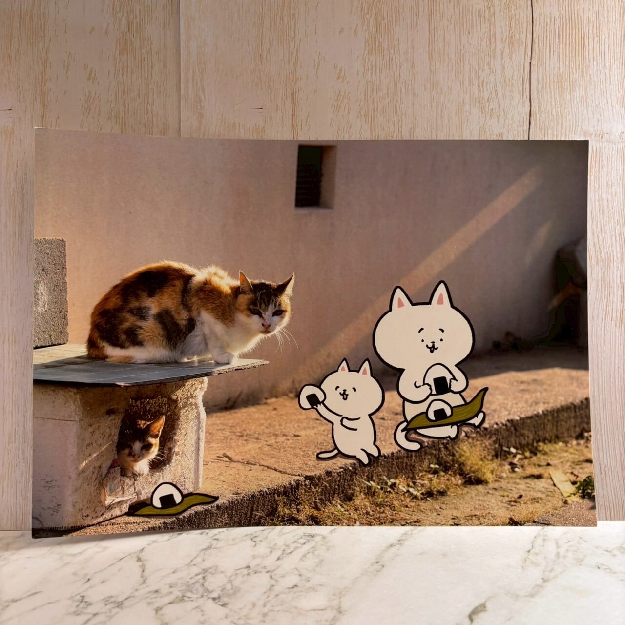 【写真×イラストコラボ】猫島猫の日常 A4アートプリント09 これどうぞ