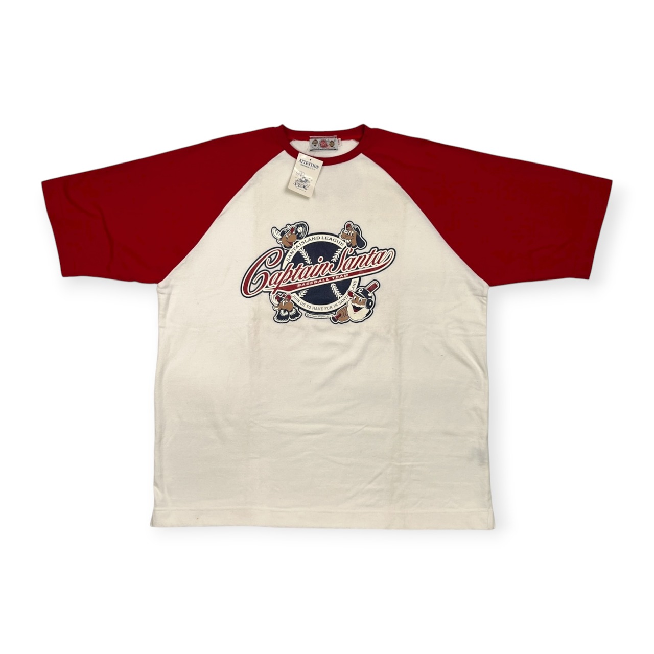 タグ付き CAPTAIN SANTA キャプテンサンタ プリント ベースボール 半袖Tシャツ サイズ XL /ホワイト×レッド/オールド/ビンテージ