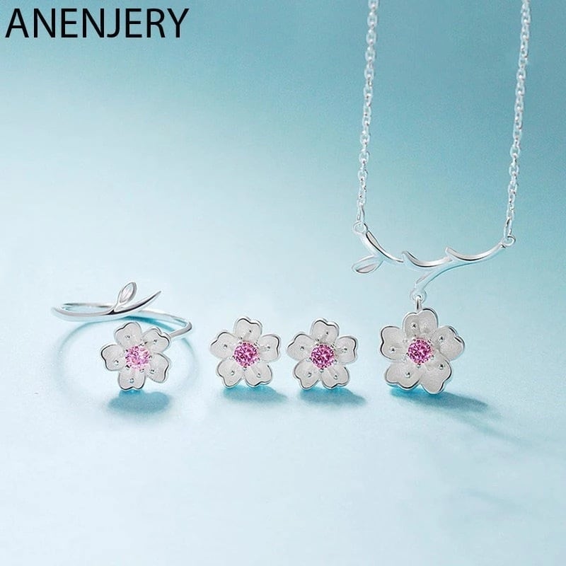 桜の花モチーフ シルバーアクセサリー 4点セット | Nojifun 桜の花モチーフ シルバーアクセサリー 4点セット | Nojifun