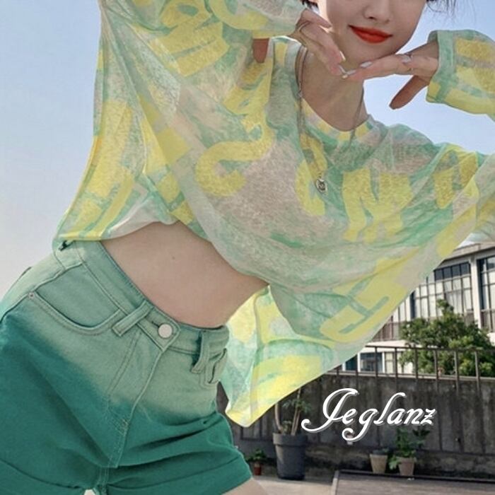 2色 イニシャル ロゴ 長袖 シアー Tシャツ ロンT ユニセックス(MD206)β