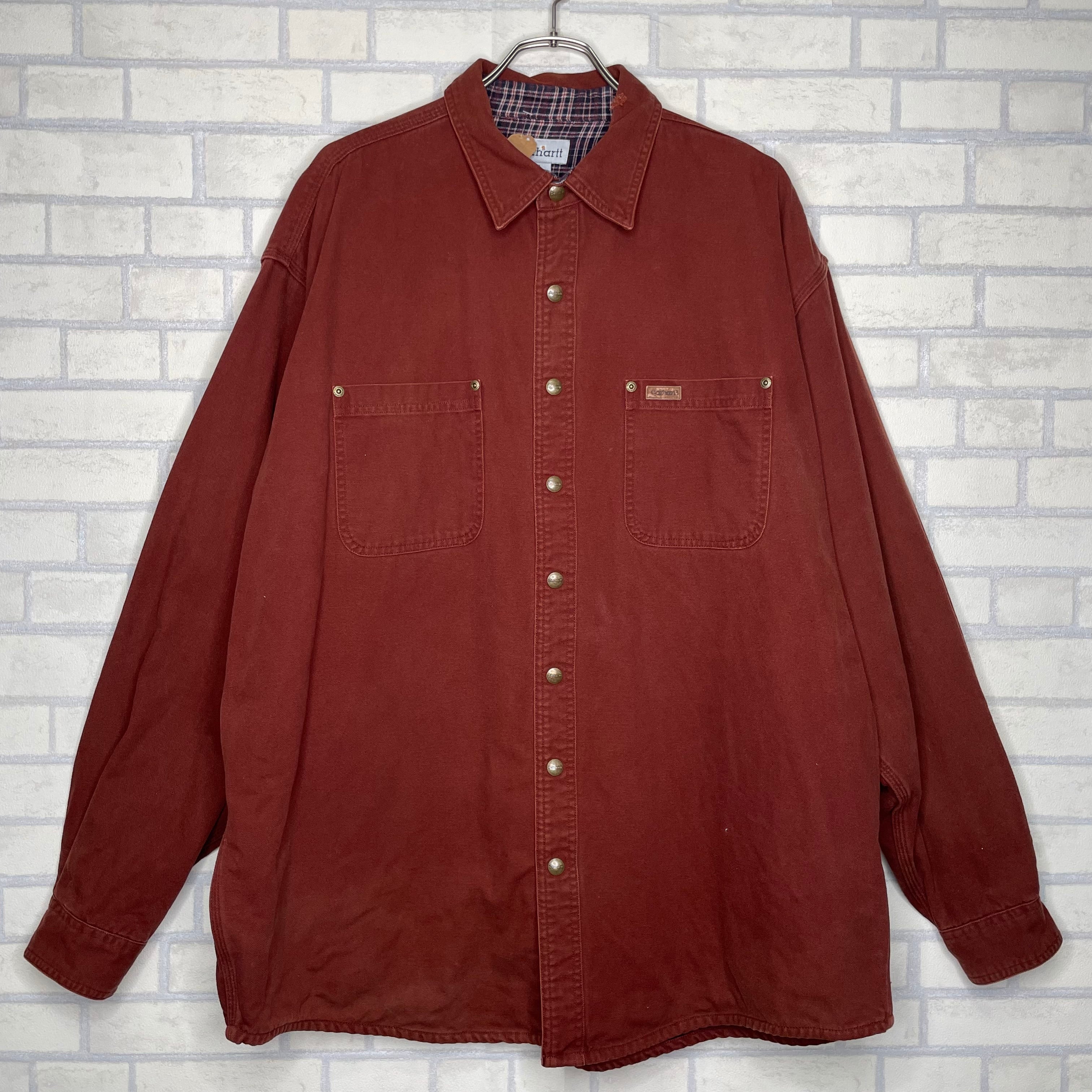 Carhartt シャツジャケット XL バーガンディ 100%コットン 革パッチ 