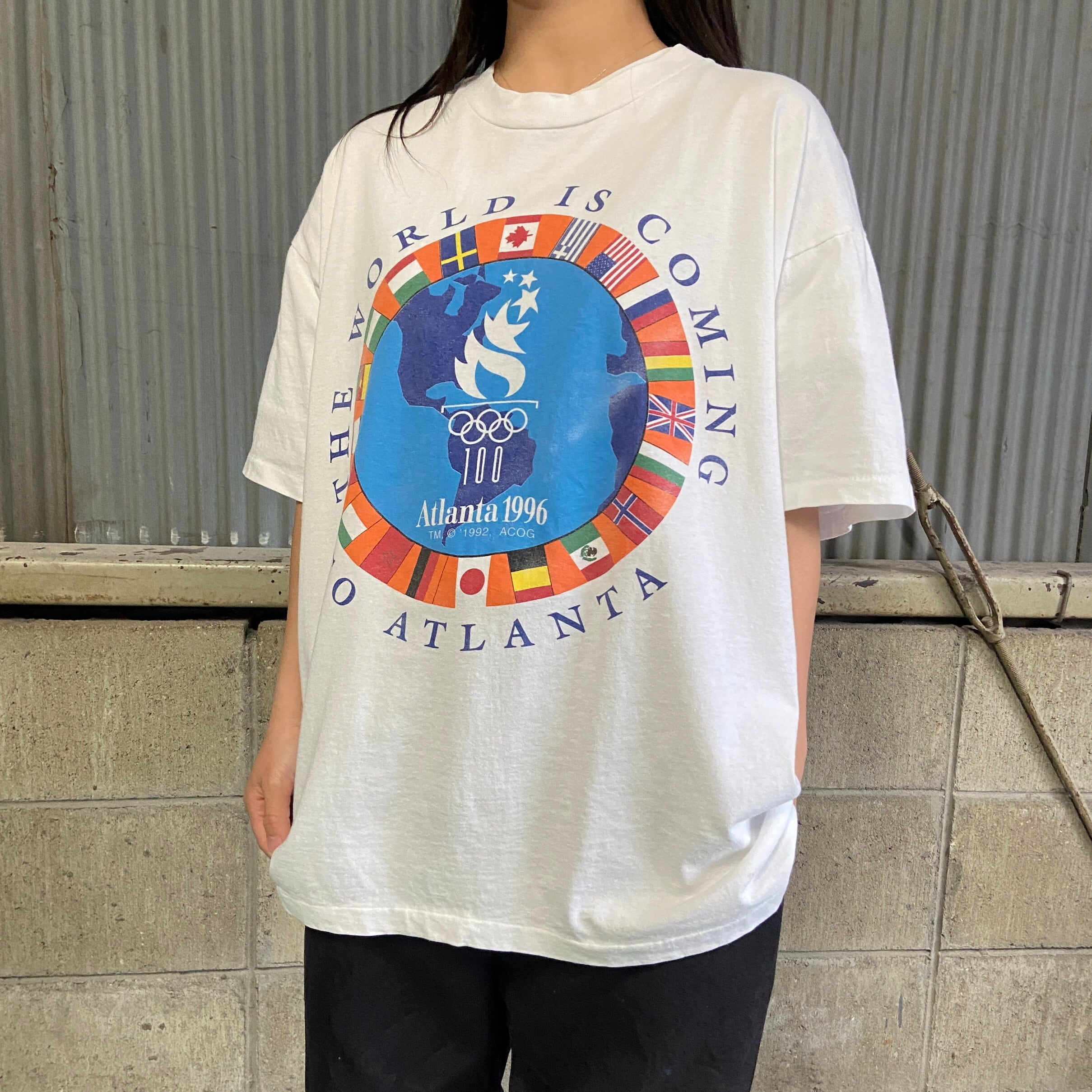 90年代 ヘインズ Hanes アトランタオリンピック1996 聖火リレー スポーツプリントTシャツ メンズL ヴィンテージ /eaa322636