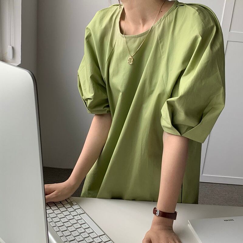 スリーブドレス サマーカジュアルスタイルロングラウンドネックルーズ薄手 夏物 Oネック ビッグFスモールZ韓国12339669818