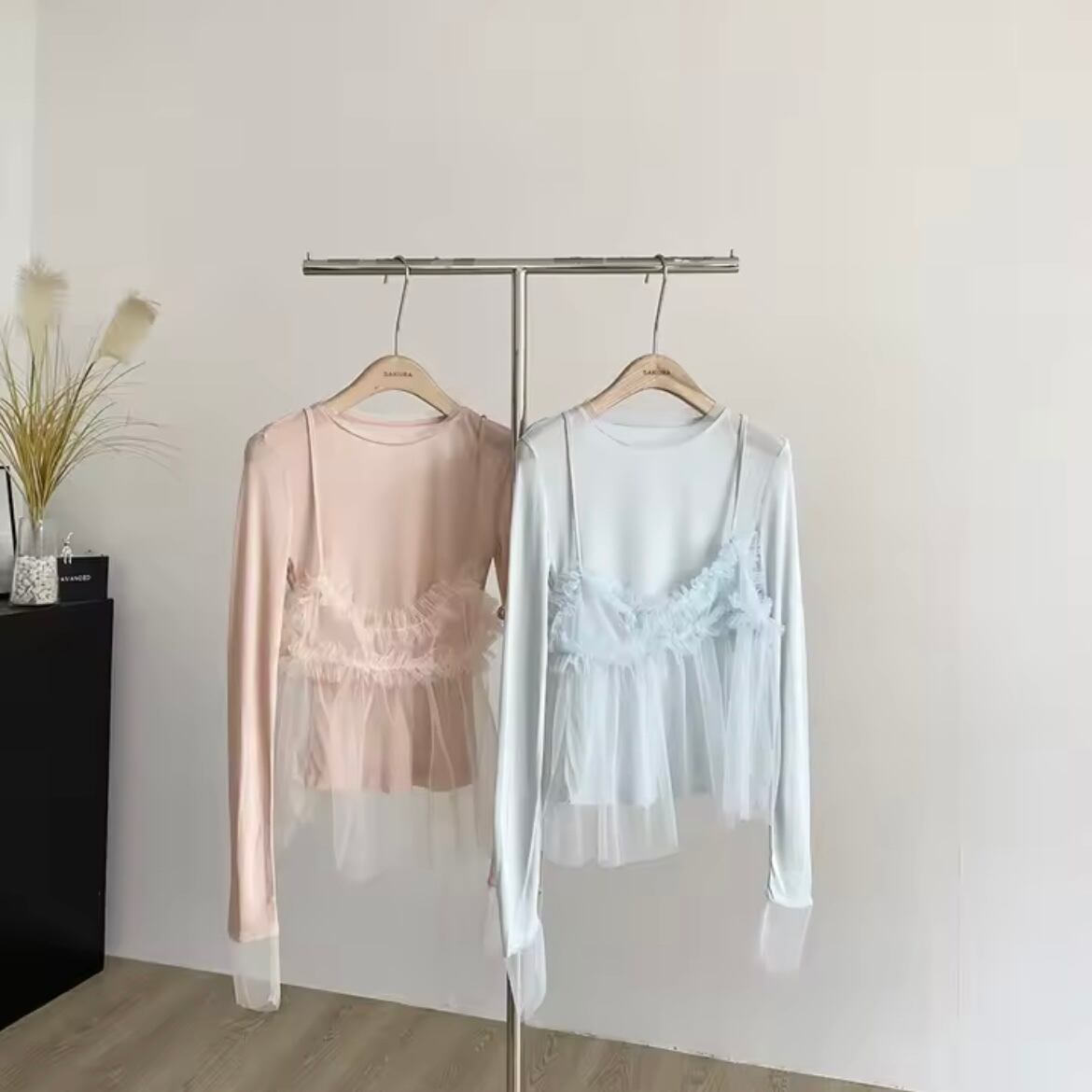 sheer bustier long t-shirt set