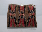 茶＆赤色ビーズビィンテージバック brown&red color bead vintage bag(made in Japan)(No71)