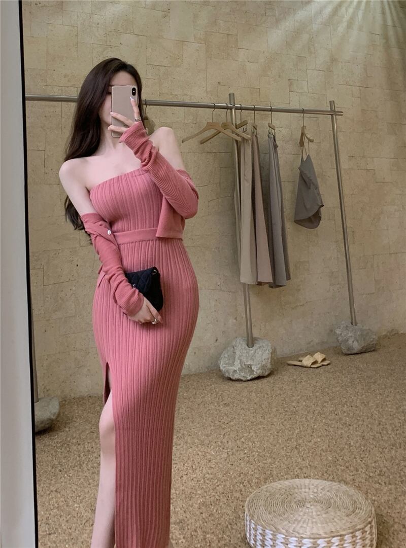 スリットスカート ハイウェストウェスト薄手ロングサマー ピンク 夏物 ブラックストロベリース63894946428