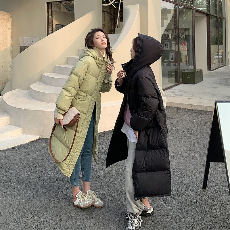 ホワイトグリーンジャケット レディースウィンターフード 冬物 HUCHUJING76019600187