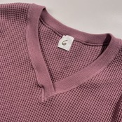6 ROKU ロク ユナイテッドアローズ ワッフル生地 Vネック 七分袖 サーマル シャツ カットソー /くすみパープル系