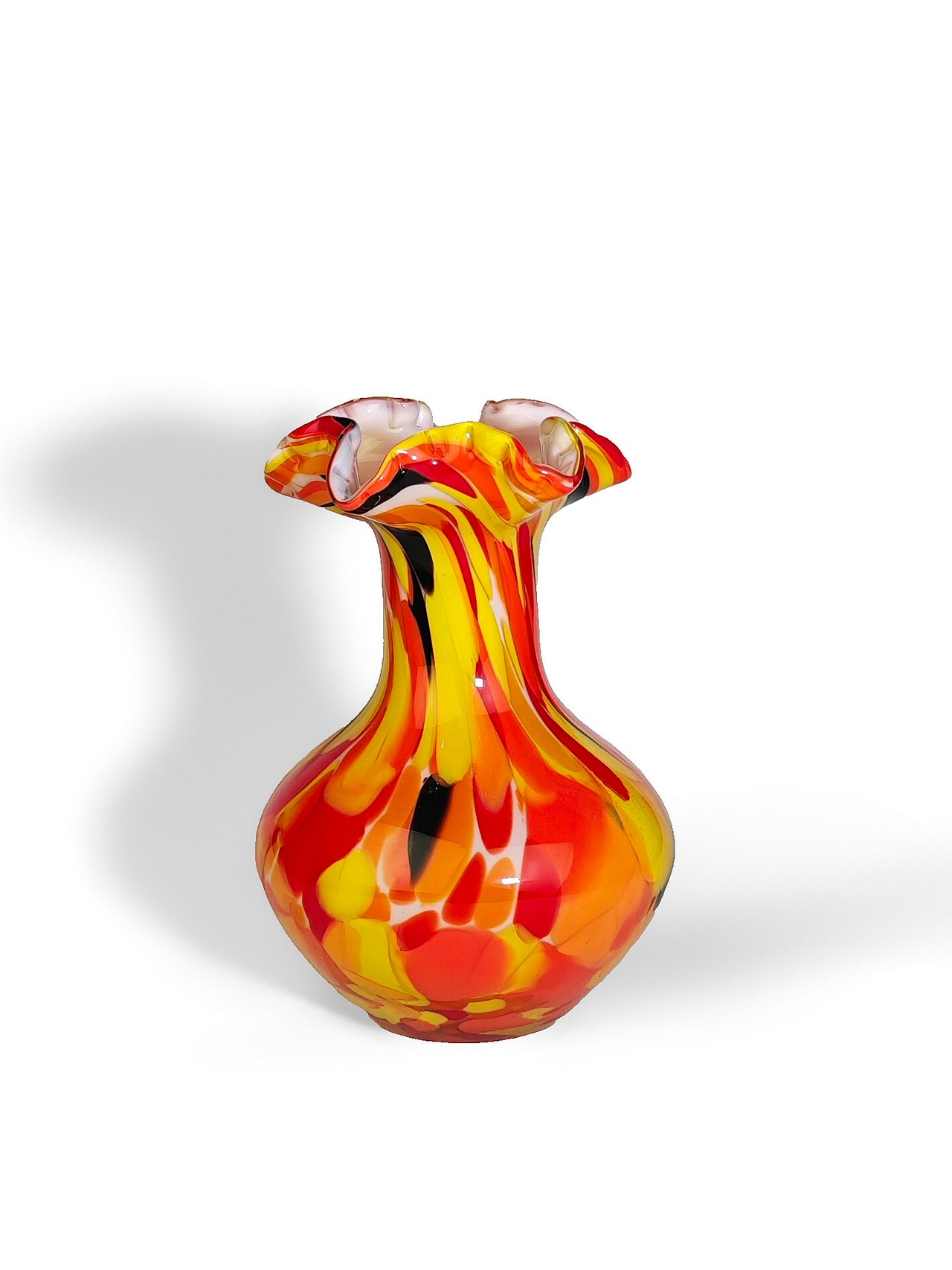 ヴィンテージ雑貨 ミッドセンチュリースタイル アートガラス花瓶（オレンジ×イエロー）