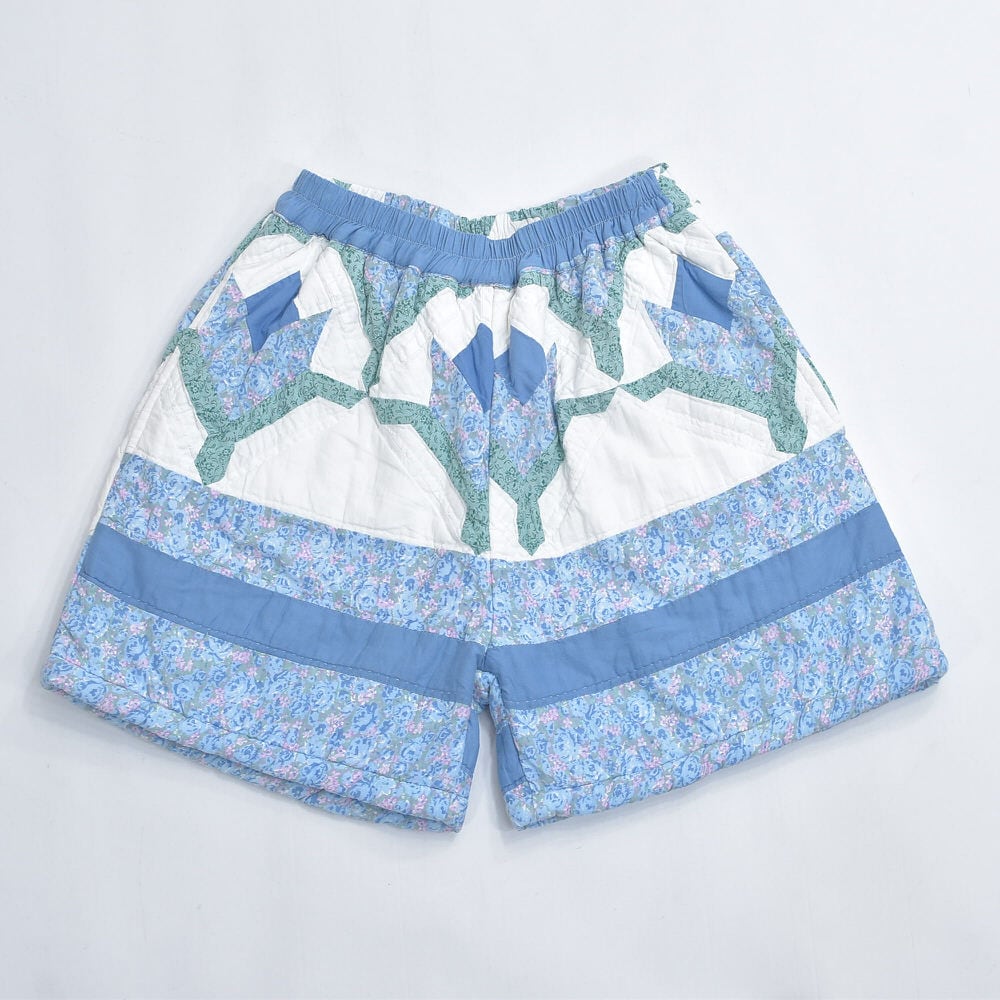 Remake リメイク ハンドメイド パッチワーク キルト デザイン ルーズシルエット ショートパンツ 花柄 幾何学 再構築 短パン ツギハギ W66~102cm