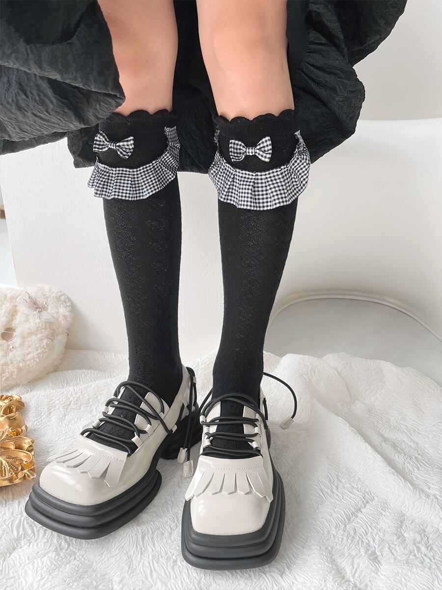 216 レディース 靴下 可愛い ロリータ コスプレ フリル ハイソックス C0r4k1 Lachouette