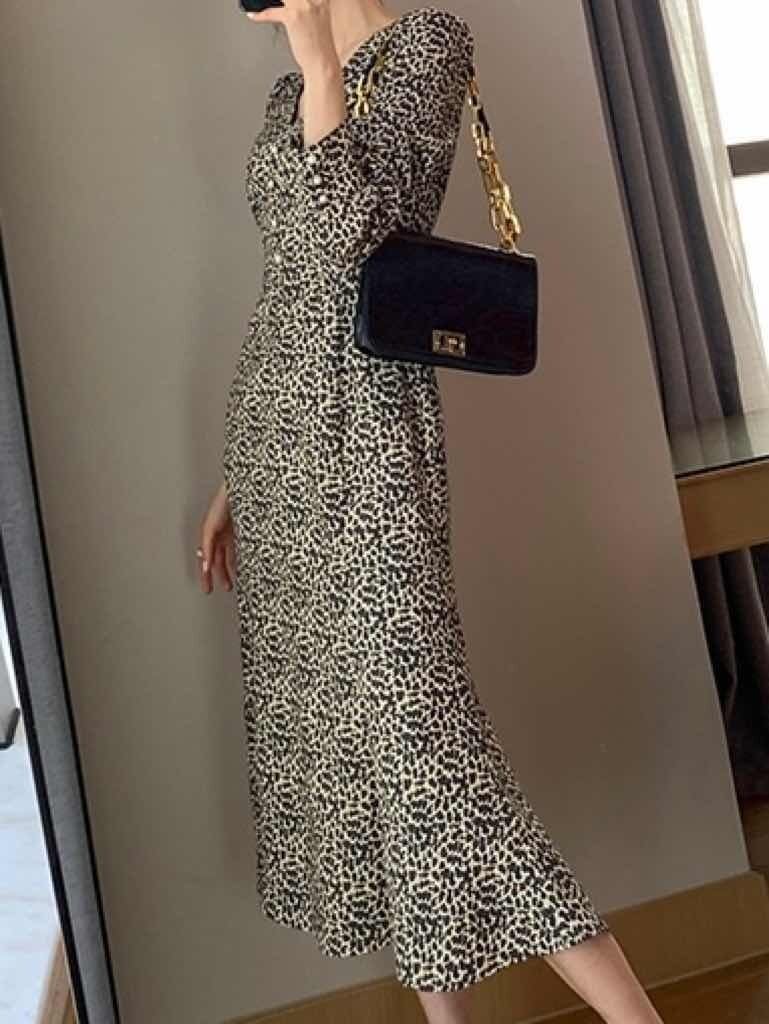 レオパード柄ロングワンピース 上品 パワーショルダー トレンド オフィスコーデ 大人可愛い 大きいサイズ 韓国 Ch4235 可愛い大きいサイズ韓国レディースファッション通販 Chulachula チュラチュラ