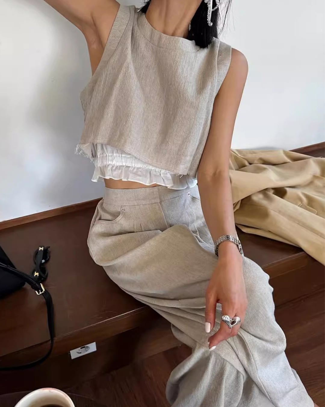 レイヤードトップス×ワイドパンツ サマーセットアップ S25248