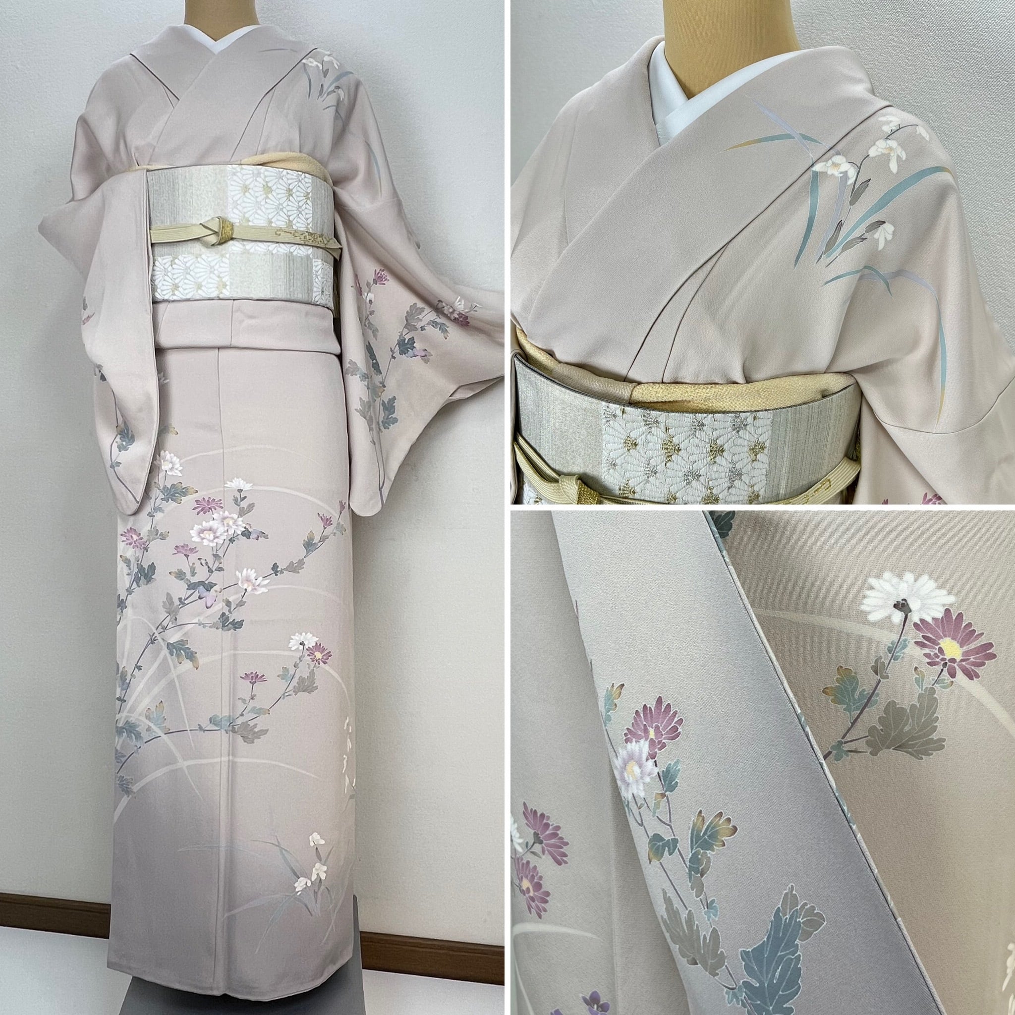 美品手描き京友禅作家物 四季の花々 訪問着 正絹 袷    着物