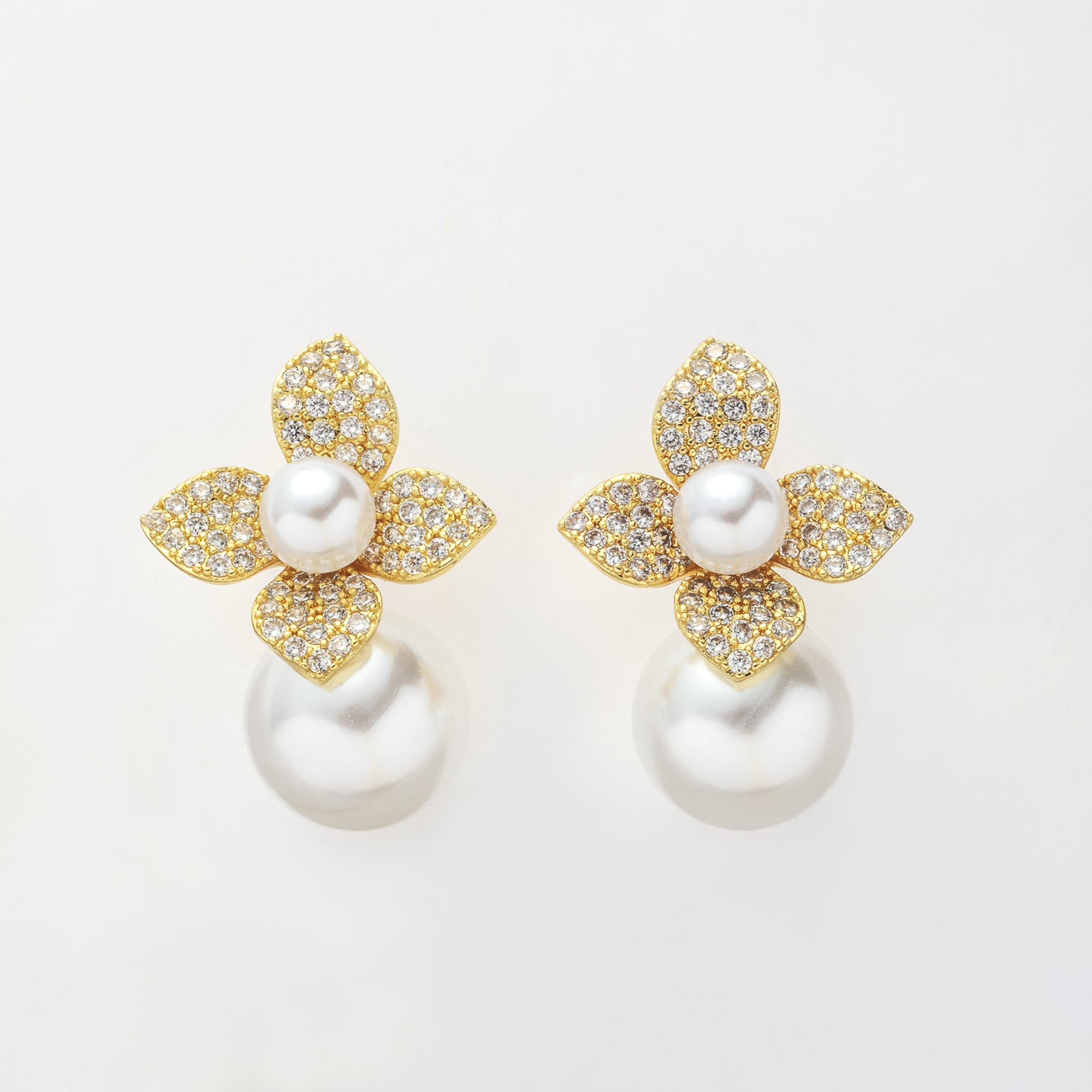 E-122 フラワーパールピアス Silver/Gold | ウェディング・ブライダル