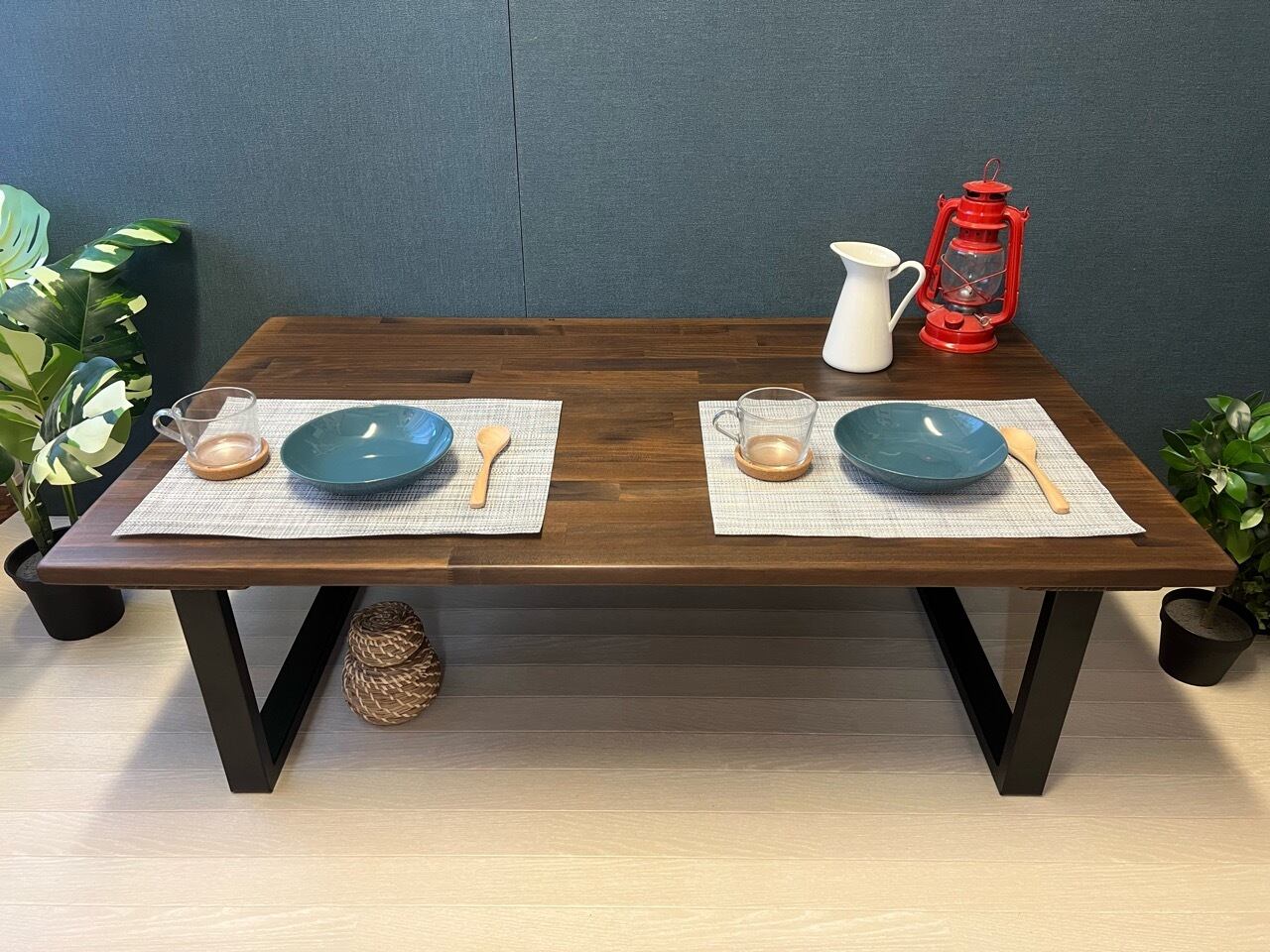 送料無料】 ローテーブル 長方形 120cm 70cm パイン こげ茶 アイアン