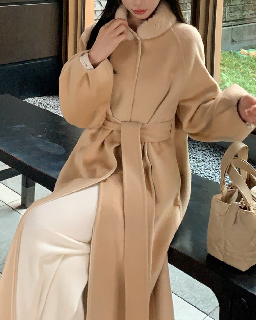 ファーカラーウールロングコート l5164