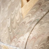 「薄香（うすこう）」斜めピーコック柄〜洗えるきもの（シルジェリー格子柄）〜