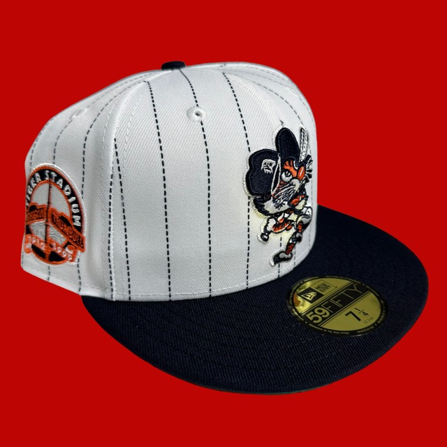 Detroit Tigers Tiger Stadium New Era 59Fifty Fitted / Pinstripe Cream,Navy (Green Brim)