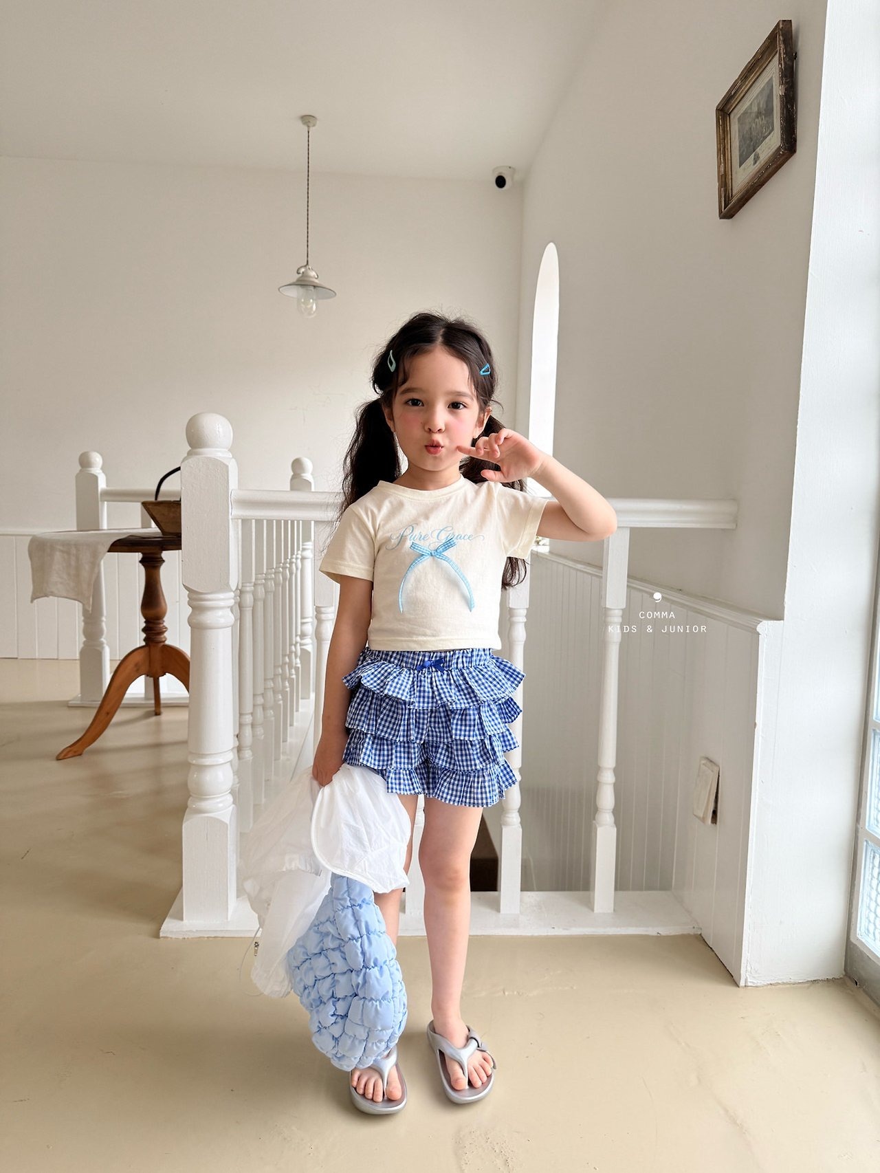 [COMMA] Check Ribbon Tee / [콤마] 체크리본티