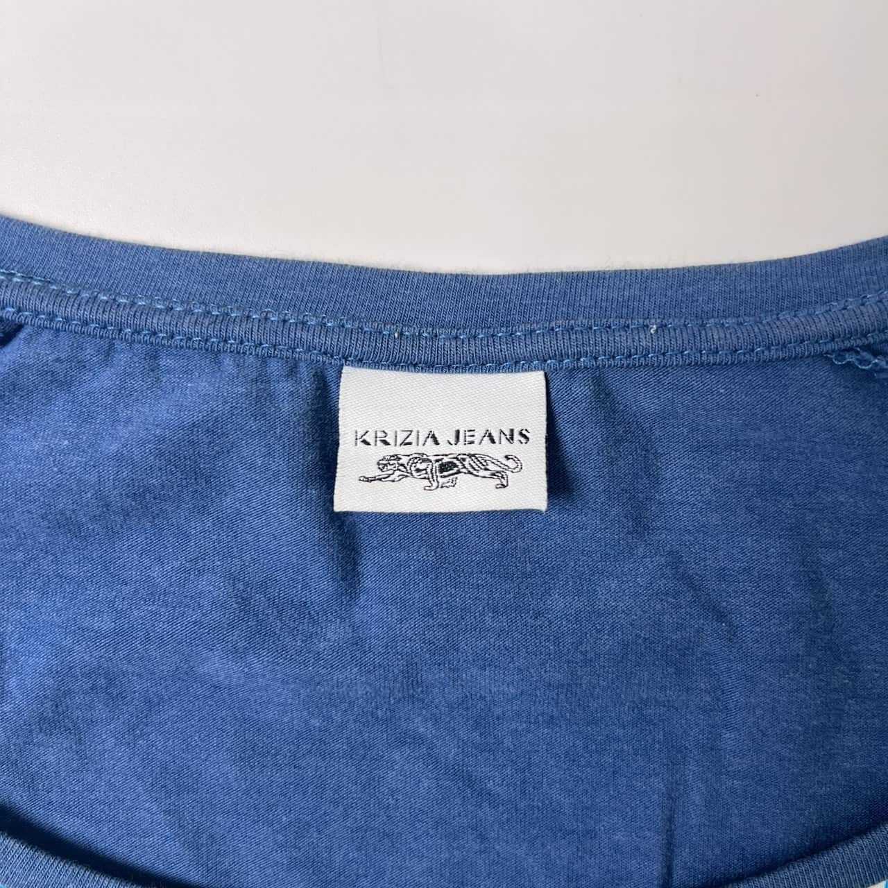 KRIZIA JEANS クリッツィア 切替デザイン ストレッチ 半袖Tシャツ 46/ブルー