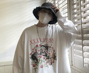 【韓国ファッション】プリント オーバーサイズ 長袖Tシャツ