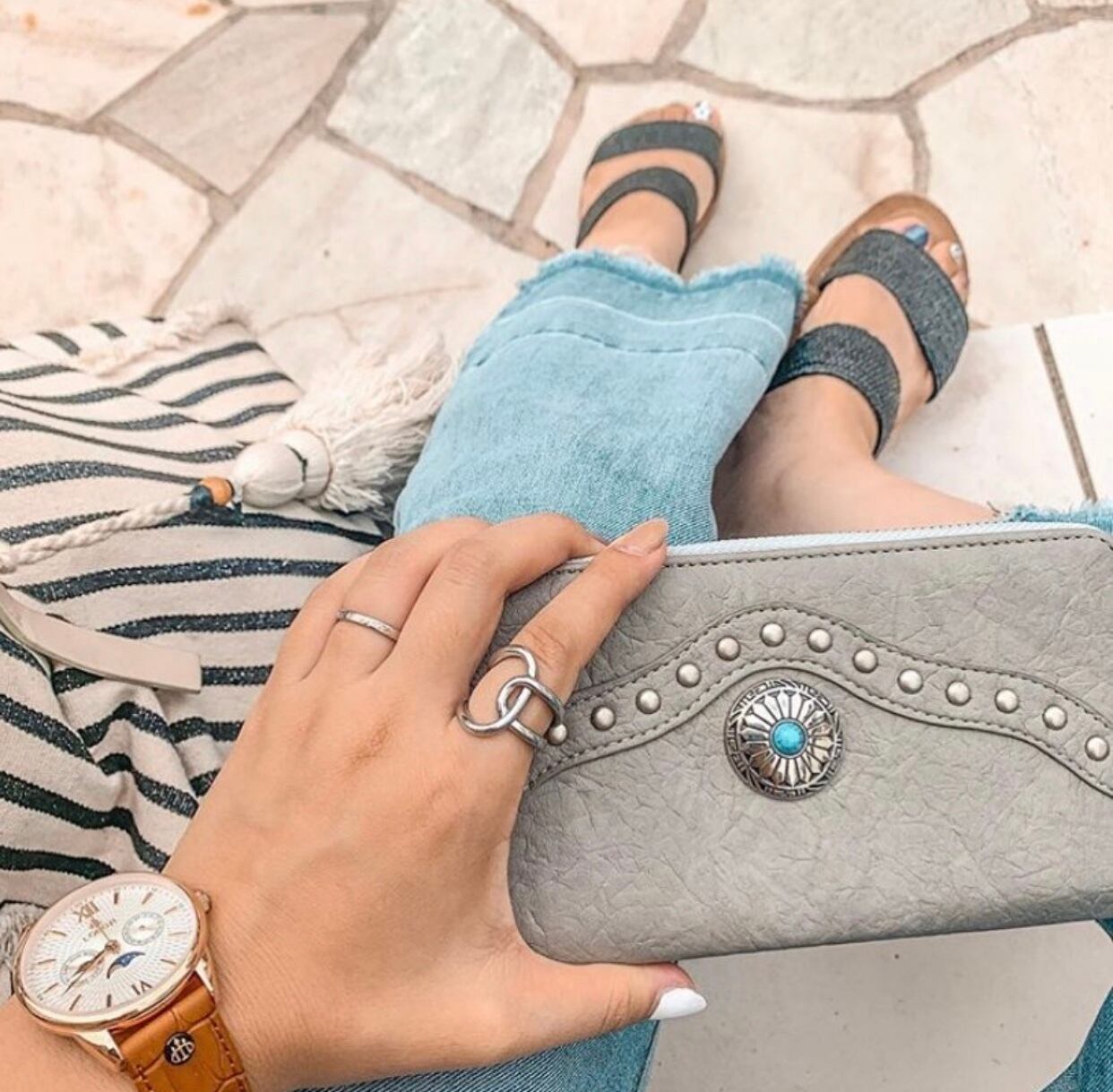 長財布♡西海岸 ビッグコンチョ付き ウォレット グレー | Gina Remitente