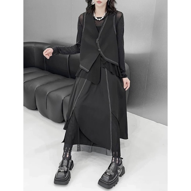 Layered vest setup skirt C1268
