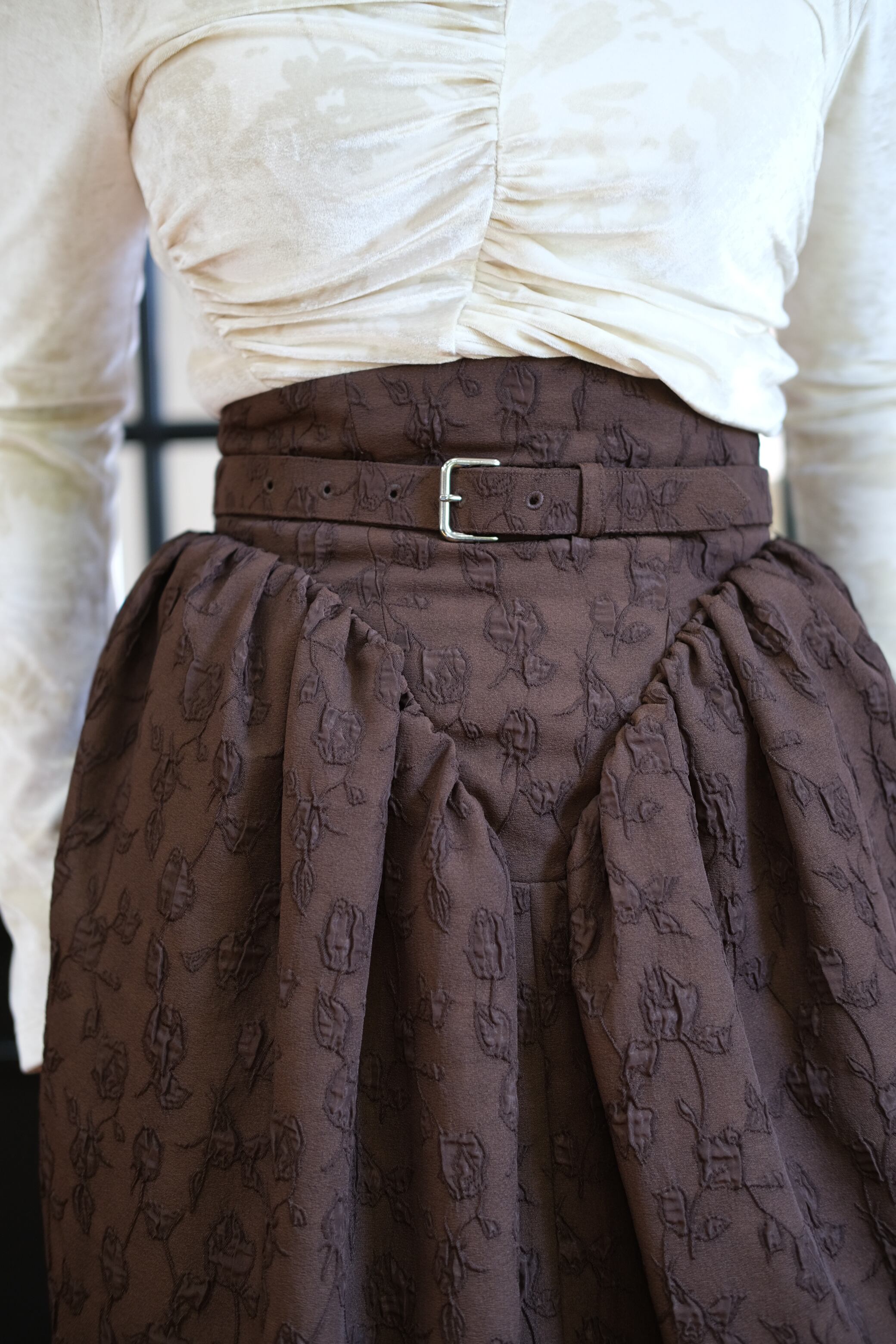 FETICO】Floral jacquard curvy skirt -brown- | loop