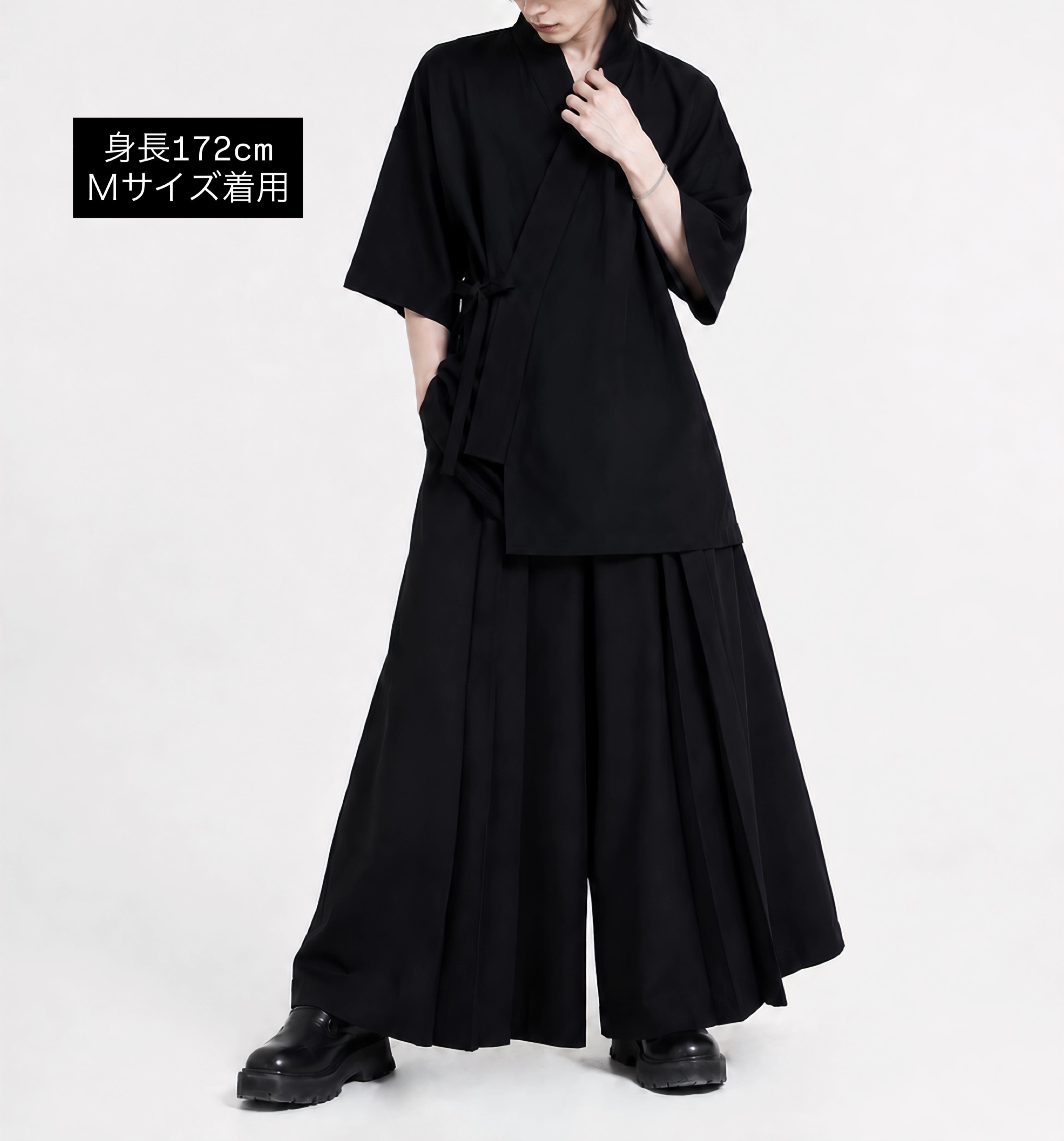 【本日限定お値下げ】THE CRIMIE 黒 七部丈シャツ/甚平 メンズ】甚平シャツ ブラック | MISAMARU