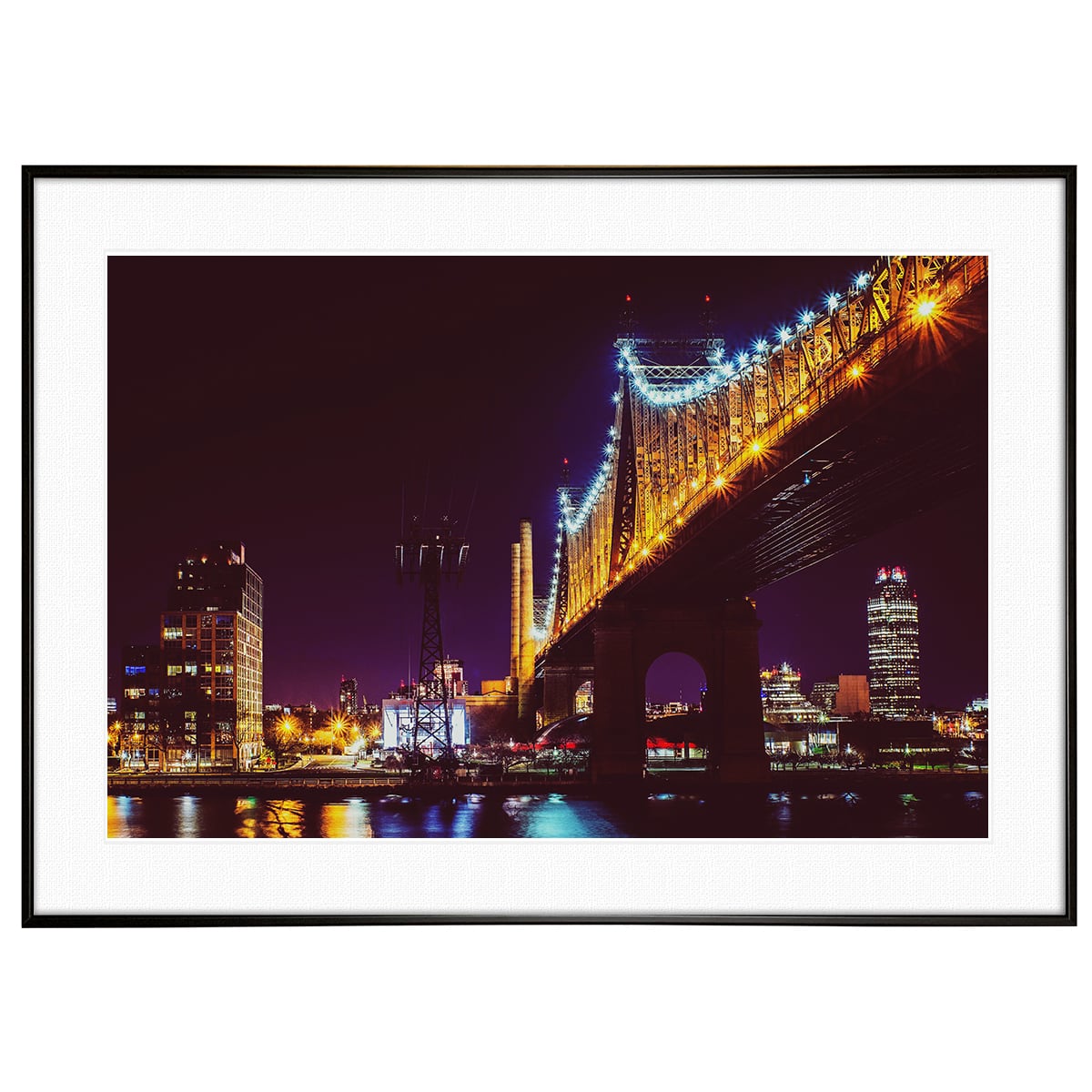 夜景写真 アメリカ ニューヨーク クイーンズボロ橋の夜景 インテリア アートポスター額装 AS3297